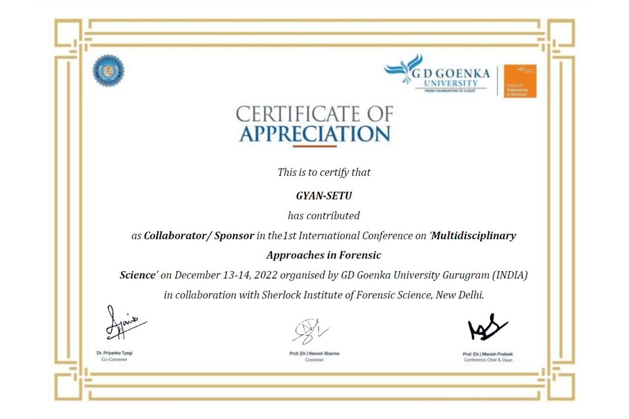 Certificate Issued to Gyansetu by GD Goenka University
